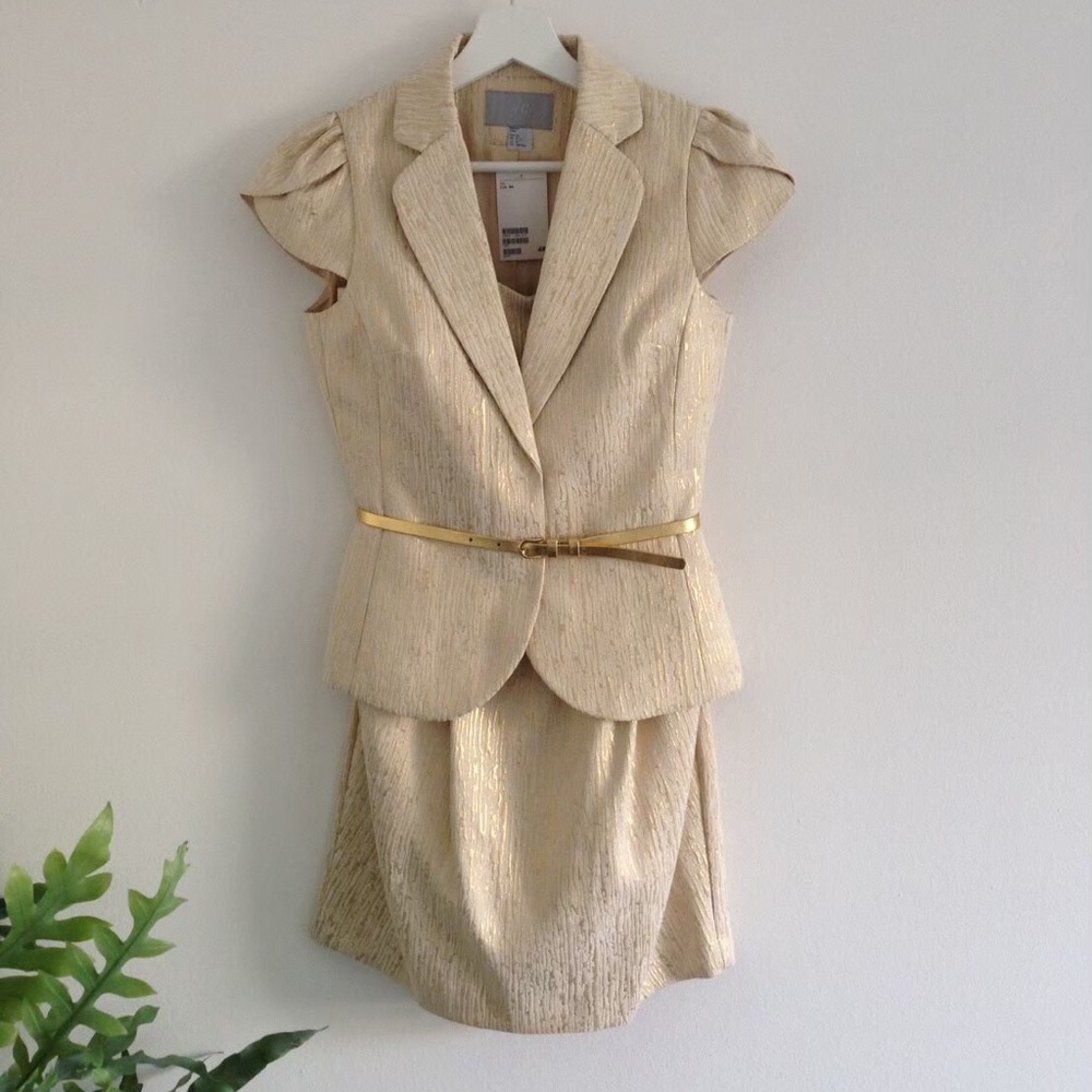NWT 3 pieces Strapless Dress w/ blazer and belt
